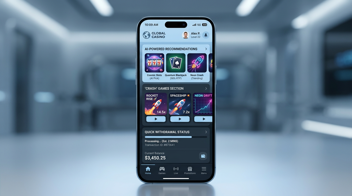 Modern mobile casino app interface with AI personalization features